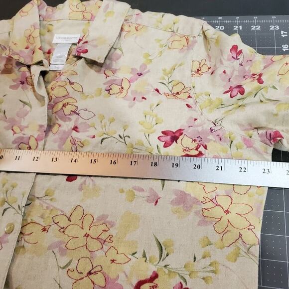 Liz Claiborne Vintage Blouse Women Large Linen Floral Button Cottage Preppy Boho - Picture 8 of 8